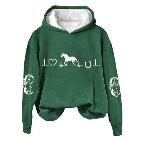 Sweatshirts for Women ZHUGeLI Pullover Clearance! Fashion Women's Casual Long Sleeve Christmas Printed Round Neck Ladies Hooded Sweatshirt Tops
