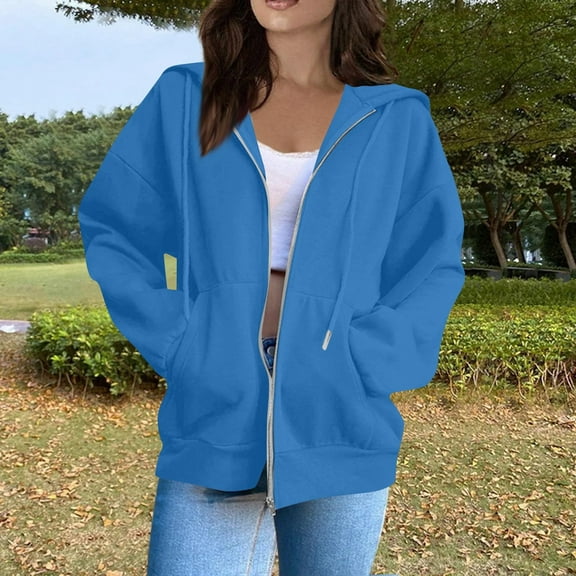 Sweatshirts for Women Zip Up Long Sleeve Hoodies Fall Lightweight Trendy Fleece Drawstring Sweaters Y2k with Pocket Jacket