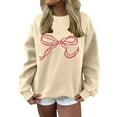 thumbnail image 1 of Sweatshirts for Women with Bow Print Round Neck Long Sleeve No Hood Pullover Baggy Casual tops 2025 Fall Winter (XXL, Beige), 1 of 5