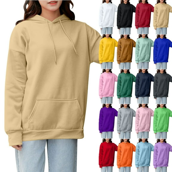 Sweatshirts for Women with Hoodies Long Sleeve Plus Size Solid Color Workout Blouse Tops Casual Loose Outdoor Shirt for Women Beige XXL