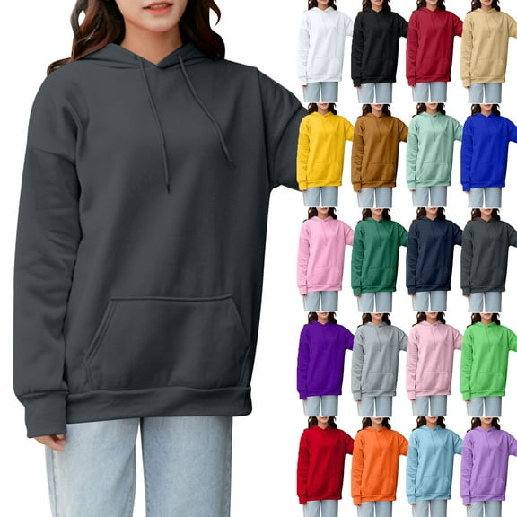 Sweatshirts for Women with Hoodies Long Sleeve Plus Size Solid Color Workout Blouse Tops Casual Loose Outdoor Shirt for Women Dark Gray XL