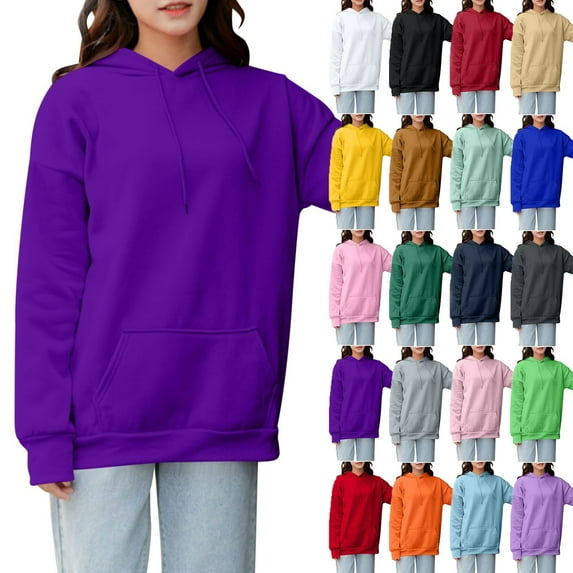 Sweatshirts for Women with Hoodies Long Sleeve Plus Size Solid Color Workout Blouse Tops Casual Loose Outdoor Shirt for Women Purple XXL