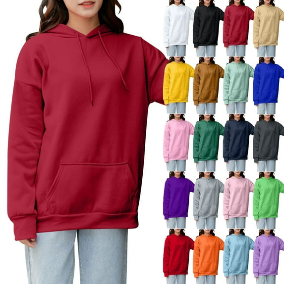 Sweatshirts for Women with Hoodies Long Sleeve Plus Size Solid Color Workout Blouse Tops Casual Loose Outdoor Shirt for Women Wine 3XL