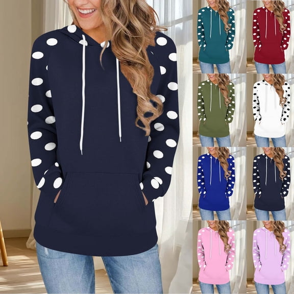 Sweatshirts for Women with Pockets Long Sleeve Polkadot Hoodies Womens Casual Loose Lightweight Sweatshirts