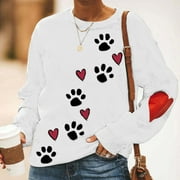 Sweatshirts for Womens Casual Long Sleeve Crewneck Cute Dog paw Cartoon Pullover Tops
