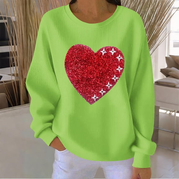 Sweatshirts for Womens Valentine's Love Heart Printed Shirts Long Sleeve Round Neck Pit Thread Blouses Valentine's Day Sweater Pullover Tops
