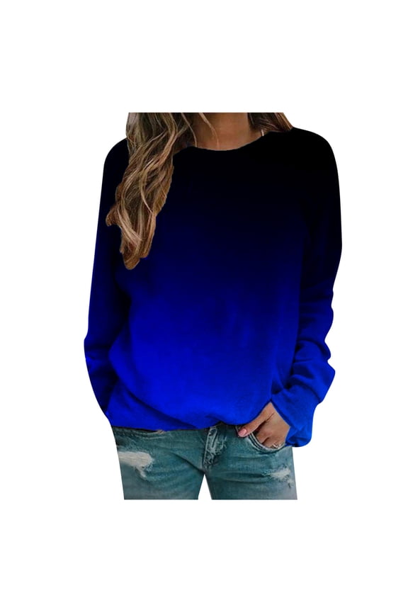 Sweatshirts for Womens Winter Fall Clothes Pullover Long Sleeve Hot-Print Gradient O Neck Sweatshirt Loose Blouse Tops