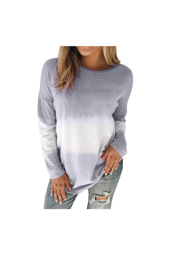 Sweatshirts for Womens Winter Fall Clothes Pullover Long Sleeve Plus Size Tie-Dye Printed Gradient Sweatshirt Tops