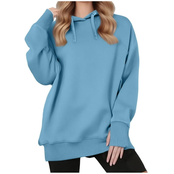 Sweatshirts with Thumb Holes Women Winter Casual Long Sleeve Pullover Hoodies Fall Winter Solid Color Fleece Drawstring Hooded Sweatshirts