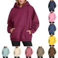thumbnail image 1 of Sweatshirtsf for Women Trendy Oversized Solid Color Kangaroo Pocket Hoodies Pullover Long Sleeve Drop Shoulder Blouses 2025 Winter Fall Outfits Y2K Clothes, 1 of 7
