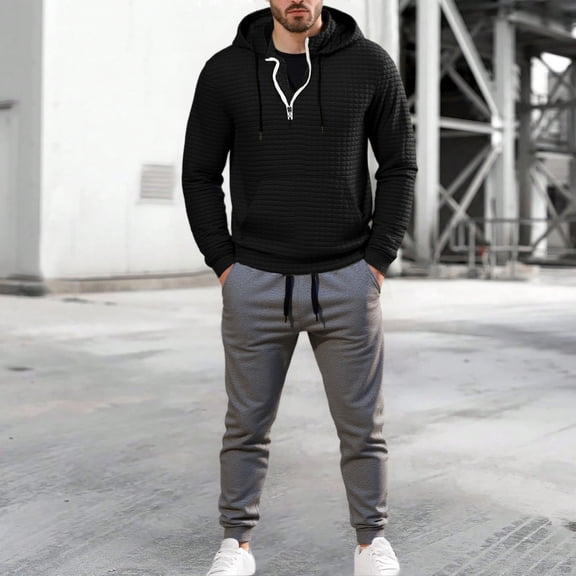Sweatsuit For Men 2 Piece Outfits Full Zip Sweatsuit Workout Solid Jacquard Jogging Suit Set Casual Running Jogging Sport Suit Sets