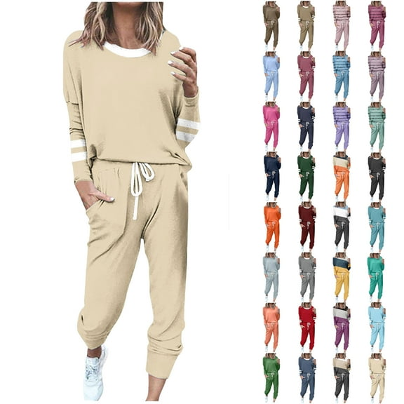 Sweatsuit Sets for Women 2 Piece Lounge Set Loose Jogger Sets Fall Outfits Sets Solid Tracksuits with Pockets