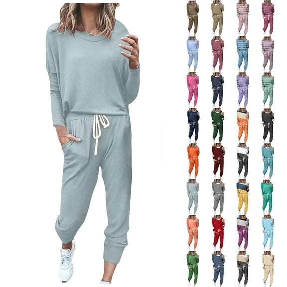 Sweatsuit Sets for Women 2 Piece Lounge Set Loose Jogger Sets Fall Outfits Sets Solid Tracksuits with Pockets
