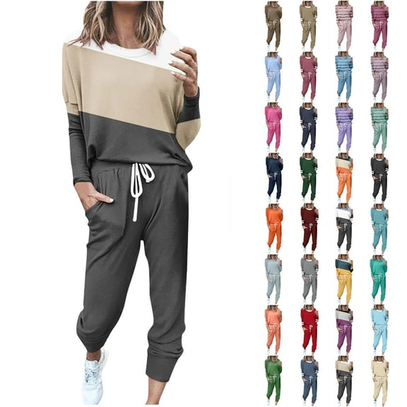 Sweatsuit Sets for Women 2 Piece Lounge Set Loose Jogger Sets Fall Outfits Sets Solid Tracksuits with Pockets