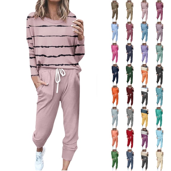 Sweatsuit Sets for Women 2 Piece Lounge Set Loose Jogger Sets Fall Outfits Sets Solid Tracksuits with Pockets