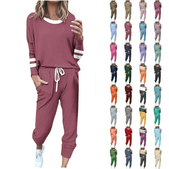 Sweatsuit Sets for Women 2 Piece Lounge Set Loose Jogger Sets Fall Outfits Sets Solid Tracksuits with Pockets