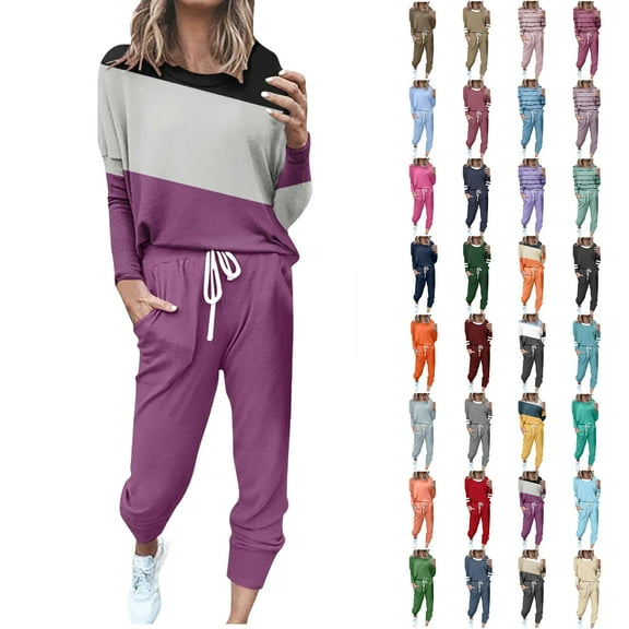 Sweatsuit Sets for Women 2 Piece Lounge Set Loose Jogger Sets Fall Outfits Sets Solid Tracksuits with Pockets