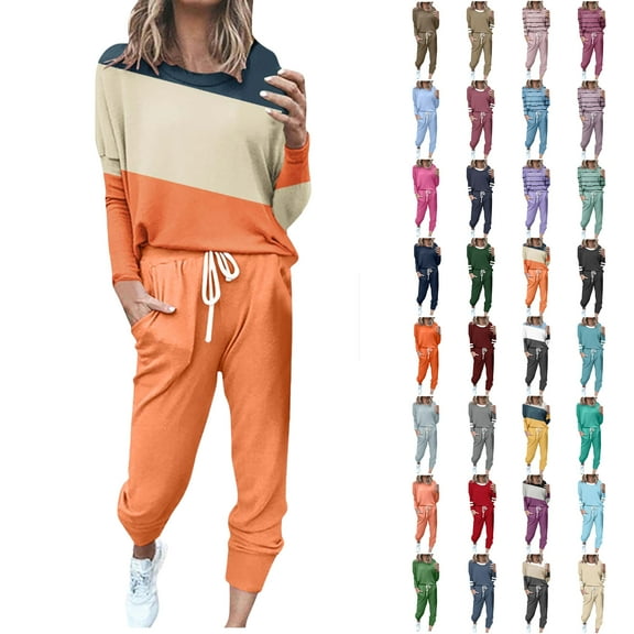 Sweatsuit Sets for Women 2 Piece Lounge Set Loose Jogger Sets Fall Outfits Sets Solid Tracksuits with Pockets