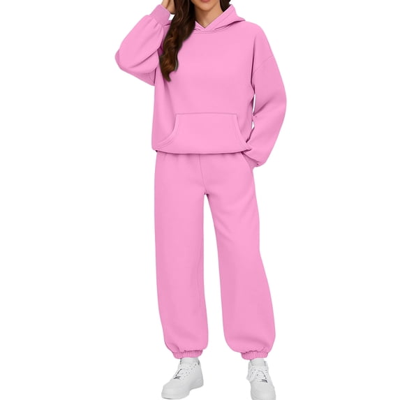 Sweatsuit Sets for Women 2 Piece Lounge Set Pocket Hooded Sweatshirt Sweatpants Fashion Sport Outfits Set