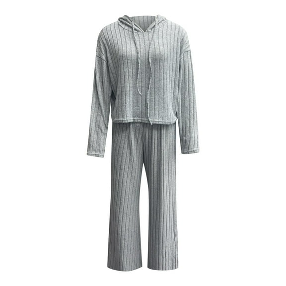 Sweatsuit Womens Loose Knit Long Sleeve Hoodie With Wide Pants 2 Piece Set Jogger Sets Women 2 Piece Grey L