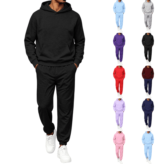 Sweatsuits 2 Piece Set Mens Sweatpants Matching Hoodie Sets Work Out Casual Athletic Tracksuits Jogging Suit Black 2XL