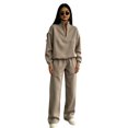 thumbnail image 1 of Sweatsuits 2 Piece Set for Women Half Zip Stand Collar Sweatsuits Long Sleeve Sweatshirt & Straight Leg Pants Sports Casual Winter Tracksuit Camel XXXL, 1 of 5