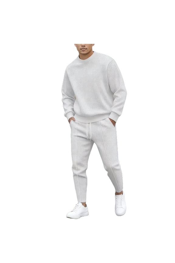 Sweatsuits 2 Piece for Men Casual Sports Long Sleeve Pullover Sweatshirt and Jogger Pant Sets Solid Sweat Suits (3XL, White)