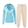 thumbnail image 1 of Sweatsuits 2PC Sets Womens Long Sleeve Casual Loose Drawstring Tie Front Hooded Sports Daily Hoodie Set,Blue 1,XL, 1 of 2