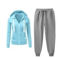 thumbnail image 1 of Sweatsuits 2PC Sets Womens Long Sleeve Casual Loose Drawstring Tie Front Hooded Sports Daily Hoodie Set,Blue 2,2XL, 1 of 2