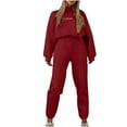 thumbnail image 1 of Sweatsuits 2PC Sets for Women Fall Winter Long Sleeve Casual Loose Drawstring Zip Front Hooded Sports Daily Hoodie Set,Wine,L, 1 of 1