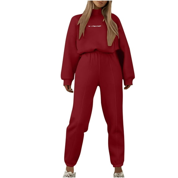 Sweatsuits 2PC Sets for Women Fall Winter Long Sleeve Casual Loose Drawstring Zip Front Hooded Sports Daily Hoodie Set,Wine,L