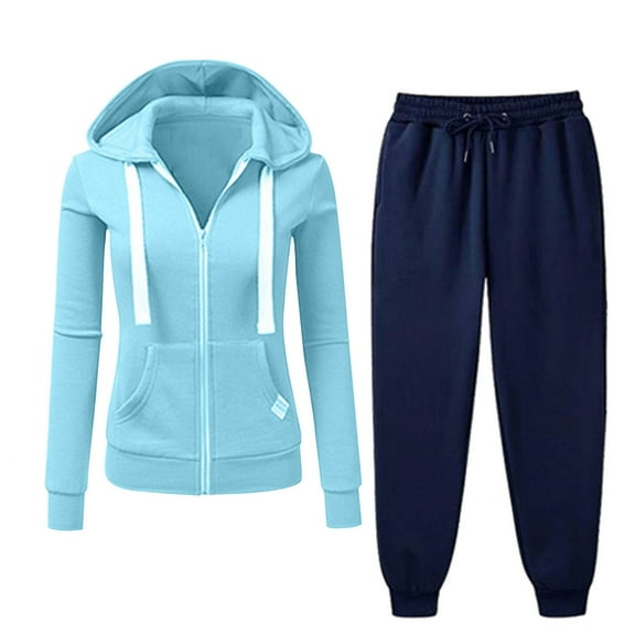 Sweatsuits 2PC Sets for Women Long Sleeve Casual Loose Drawstring Tie Front Hooded and Pants Sports Daily Hoodie Set,Blue 2,S
