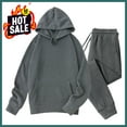 thumbnail image 1 of Sweatsuits 2pcs Sets Men Velvet Solid-Color Casual Loose Pocket Drawstring Long Pants Sweatshirt Long Sleeve Hooded Set,Dark Gray 3XL, 1 of 7