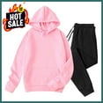 thumbnail image 1 of Sweatsuits 2pcs Sets Men Velvet Solid-Color Casual Loose Pocket Drawstring Long Pants Sweatshirt Long Sleeve Hooded Set,Pink M, 1 of 7