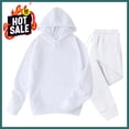 thumbnail image 1 of Sweatsuits 2pcs Sets Men Velvet Solid-Color Casual Loose Pocket Drawstring Long Pants Sweatshirt Long Sleeve Hooded Set,White 3XL, 1 of 7