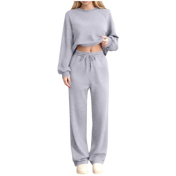 Sweatsuits 2pcs Sets Womens Outfit Set Casual Long Sleeve Crewneck Top and Drawstring Pants Lounge Set Tracksuits