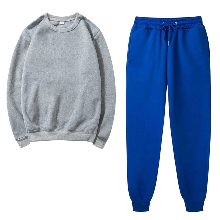 Sweatsuits 2pcs Sets for Mens Women Solid Color Crew Neck Pullover Long Sleeve Sweatshirt and Drawstring Sweatpants Gray XXL
