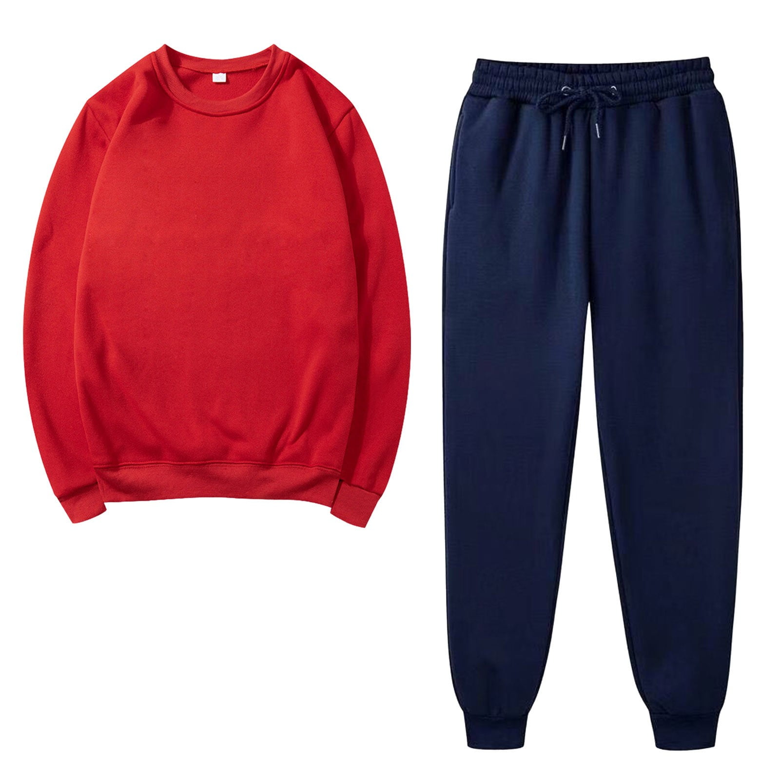 Sweatsuits 2pcs Sets for Mens Women Solid Color Crew Neck Pullover Long Sleeve Sweatshirt and Drawstring Sweatpants Red S Walmart