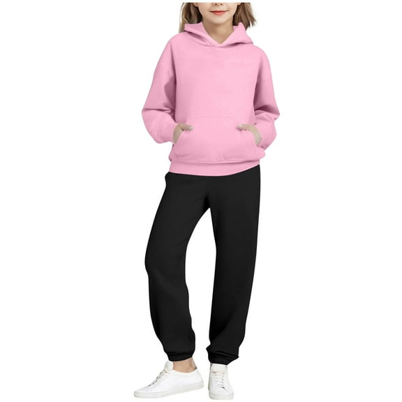 Sweatsuits Boys Girls 2 Piece Jogging Outfits Sportswear Long Sleeve Hoodie and Jogger Pant Sets Kids 2-14 Years (9 Years, Pink)