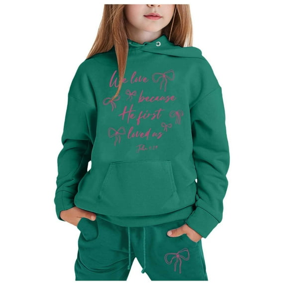 Sweatsuits Child Toddler Boys Girls Long Sleeve Solid Warm Hoodie Pullover Tops Pants Kids Outfits Sweat Suit Sweatpants for Girls Green 10 Years-11 Years