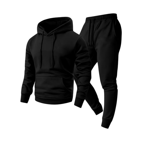 Sweatsuits For Men 2 Piece Sets Fleece Lined Sweatsuits Thermal Two Piece Tracksuit Set Sweatshirt Solid Color Hoodie with Cargo Joggers Sweat Suits