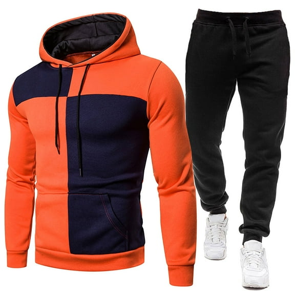 Sweatsuits For Men Big And Tall, Fashion Men's Tracksuits 2 Piece Casual Athletic Tracksuit Outfits Long Sleeve Suit Sports (L,Orange)