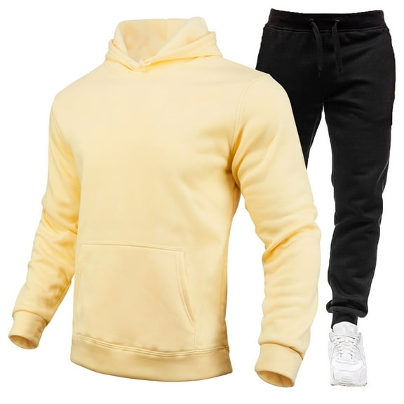 Sweatsuits For Men Big And Tall, Men's Tracksuits 2 Piece Outfit Lounge Sets Outfits Autumn Winter Packwork Sweatshirt Top Pants (L,Khaki)