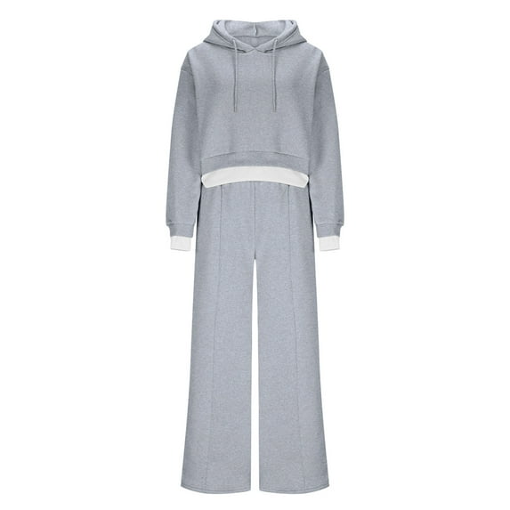 Sweatsuits For Women 2 Piece Set Hooded Long Sleeve Tops Drawstring Straight Leg Pants Sports Casual Loose Outfits (XL, Gray)