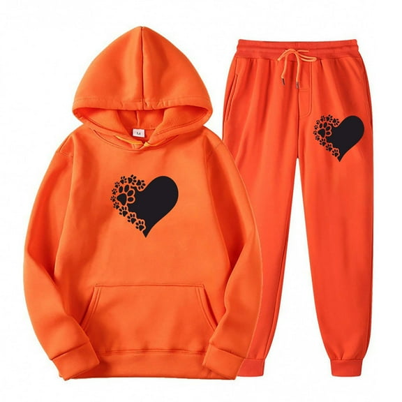 Sweatsuits For Women Set 2 Piece Jogging Outfit Casual Loose Heartbeat Print Hoodie Tracksuit Long Pant Hooded Sport Outfits,Orange 3,2XL