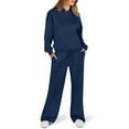 thumbnail image 1 of Sweatsuits For Women Set 2 Piece Outfits Fashionable Solid Color Long Sleeve Hoodie And Wide Leg Straight Thickened Pants Joggers Sweat Sets With Pocket Navy M, 1 of 6