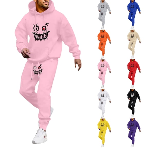 Sweatsuits Men 2 Piece Outfit Abstract Graphic Print Hooded Sweatshirt And Jogger Comfortable Casual Activewear