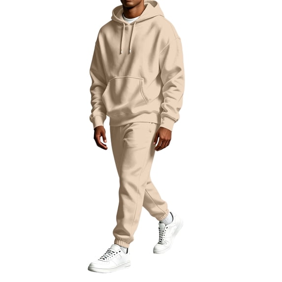 Sweatsuits Men 2 Piece Outfit Casual Solid Hooded Pullover and Elastic Cuffed Jogger Pants Set Vintage Relax Fit Tracksuit for Daily Home Sports Wear Complexion XXL