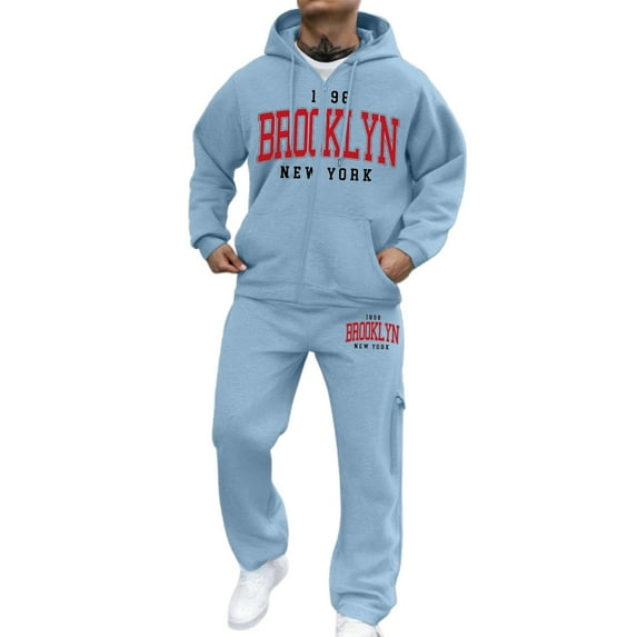 Sweatsuits For Men Big And Tall, Men's Tracksuits 2 Piece Outfit Casual Long Sleeve Outfits Lounge Sets Cropped Hoodie Sweatshirt and Sweatpants (XXXL,Light Blue)