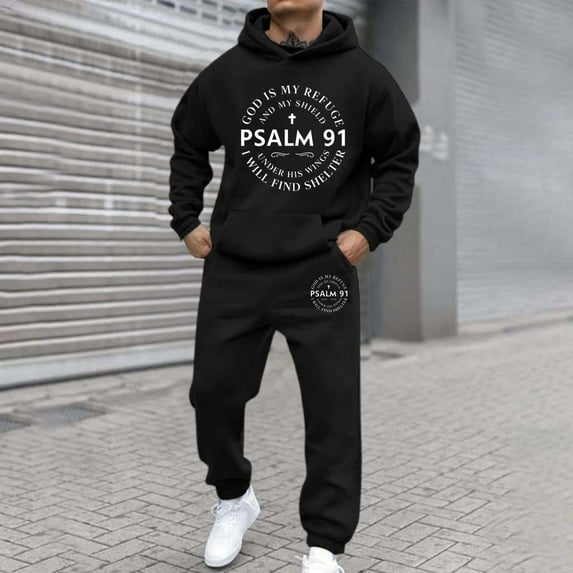 Sweatsuits for Men Set 2 Piece Casual Letter Print Relaxed Fit Hoodie Sweatshirt and Joggers Sweatpants Sets Fall Winter Long Sleeve Sport Suit with Pocket